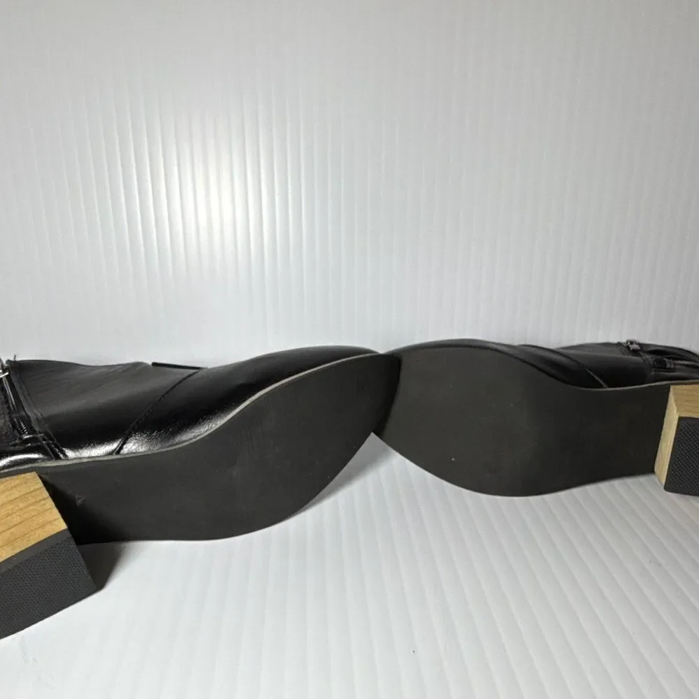Black Faux Leather Ankle Bootie Almond Toe Side Zip Buckle Strap Women's 8.5 - Picture 5 of 8